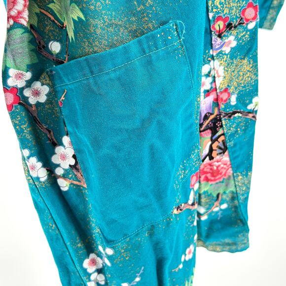 Vintage y2k Japanese Teal 100% Cotton Twill Child’s Kimono - Picture 2 of 7